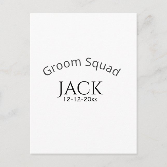 Groom squad name date year bold letter bachelorett vykort (Framsida)