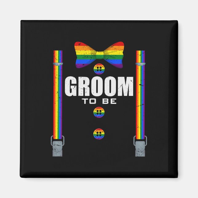 Groom till Gay Lgbtq-Pridet Rainbow Flagga Bröllop Magnet (Framsidan)