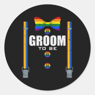 Groom till Gay Lgbtq-Pridet Rainbow Flagga Bröllop Runt Klistermärke