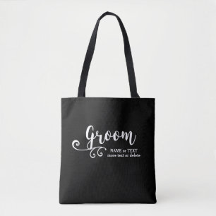 Groom Tote Bag Coola Black White Modern Script Tygkasse