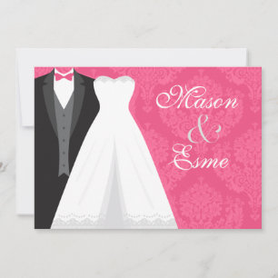 Groom Tux och Möhippa Gown Rosa Luxury Bröllop Inbjudningar