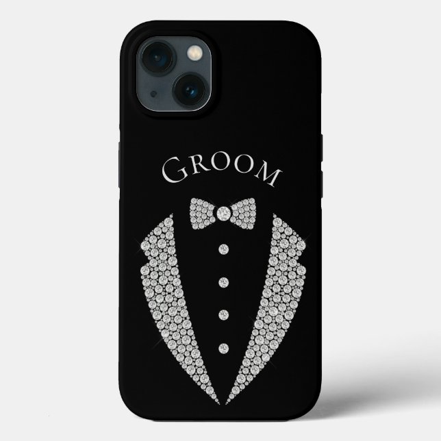 Groom Tuxedo Silver Typography Black Bröllop (Baksida)