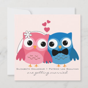 Groom Uggla och Bride Uggla Cute Wedding bjudande Inbjudningar