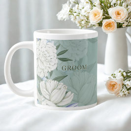 Groom Wedding Gift – Sage Green & Peonies Floral Jumbo Mugg