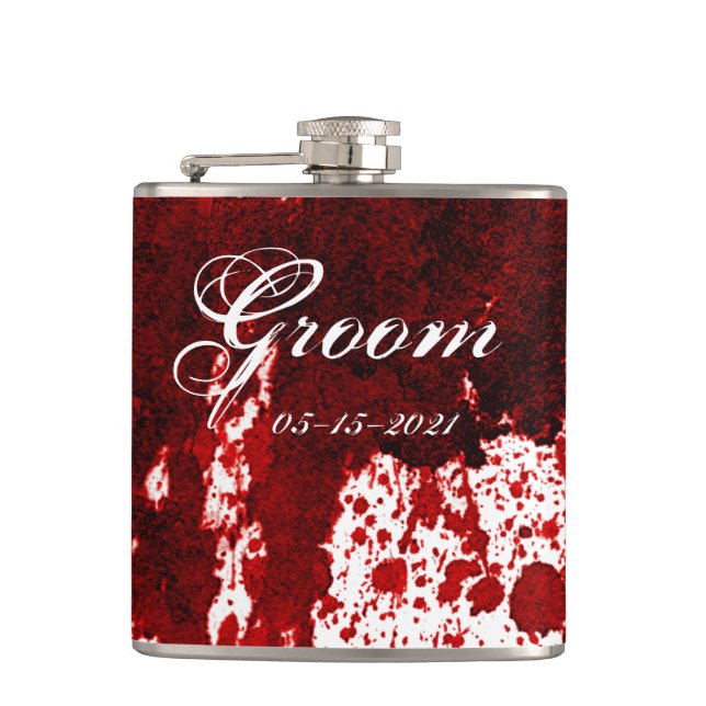Groom Whiskey Flask Blood Splatter Vampire Gothic Fickplunta (Framsidan)