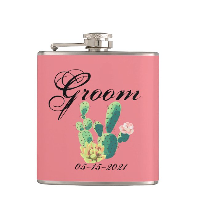 Groom Whiskey Flask Bohemian Cactus Succulents Des Fickplunta (Framsidan)