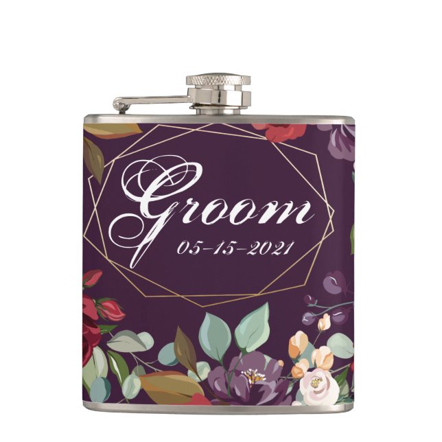 Groom Whiskey Flask Plum Lila Ro Guld Geometr Fickplunta (Framsidan)