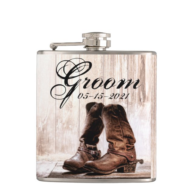 Groom Whiskey Flask-stövlar land rustik western w Fickplunta (Framsidan)