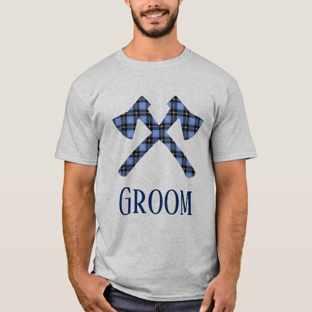 Groomblått och svart plåt dubbla kor ax tee shirt (Framsida)