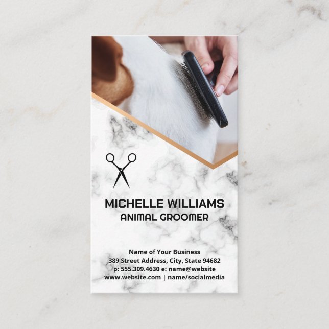 Groomer Comating Hund Päls Visitkort (Framsida)