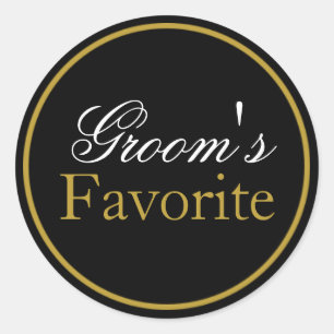 Groom's Favorite Bröllop Sticker white Black Guld Runt Klistermärke
