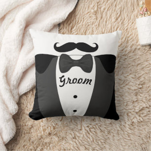 Grooms Mustache Tuxedo Black Tie Pillow Kudde