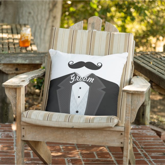 Grooms Mustache Tuxedo Black Tie Pillow Kudde (Stol)