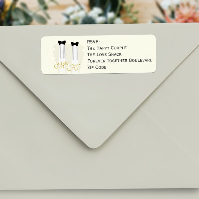 Grooms Tuxedo-Returetiketter Returadress Etikett (Add your address details to these ivory tuxedo RSVP labels)