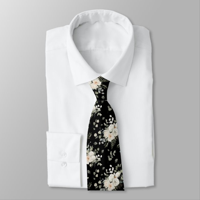 Grooms White Bröllop Blommigt Bouquet på Black Slips (Bunden)