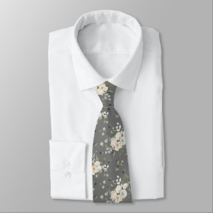 Grooms White Bröllop Blommigt Bouquet på Grått Slips