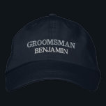 Groomsman Bachelor Party Wedding Role Custom Broderad Keps<br><div class="desc">Add a name and the role to play at the wedding by clicking the "Personalized" button. This chic and stylish cap serves as the perfect memento of a memorable getaway with your favorite buddies. The front of the cap showcases a captivating sports-inspired "Groom" typography that perfectly captures the fun and...</div>