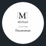 groomsman bachelorette party add name modern simpl runt klistermärke<br><div class="desc">design</div>