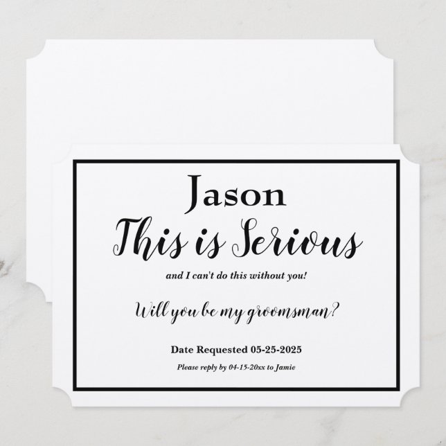 Groomsman begär detta är ett seriöst alternativ fö inbjudningar (Fram/baksida)