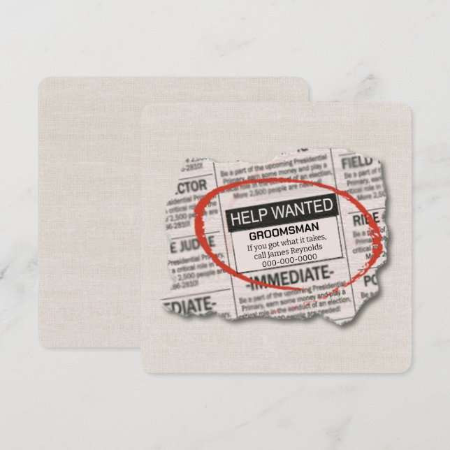 Groomsman-begäran - tidningspapper och tilläggskor kort (Fram/baksida)