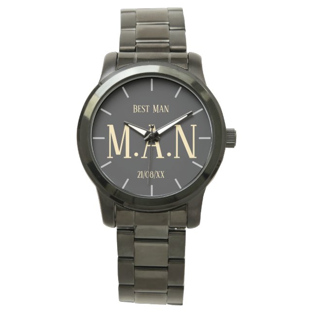 Groomsman Best Man Far Bride Groom Monogrammed Armbandsur (Framsida)