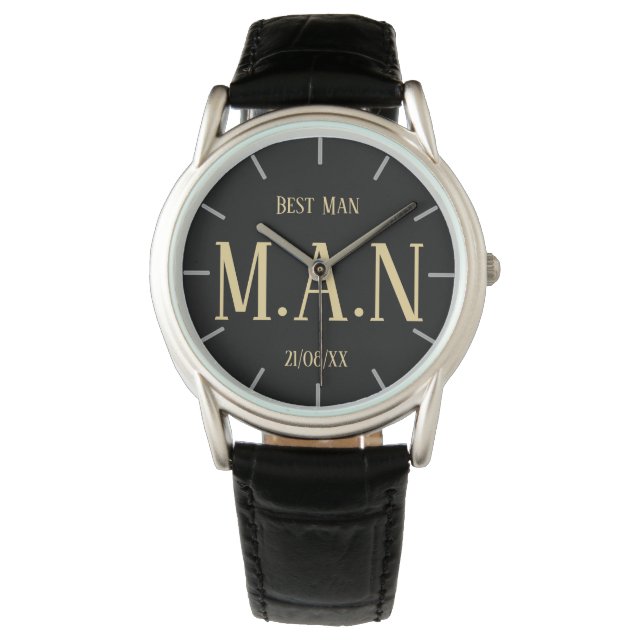 Groomsman Best Man Far Bride Groom Monogrammed Armbandsur (Framsida)