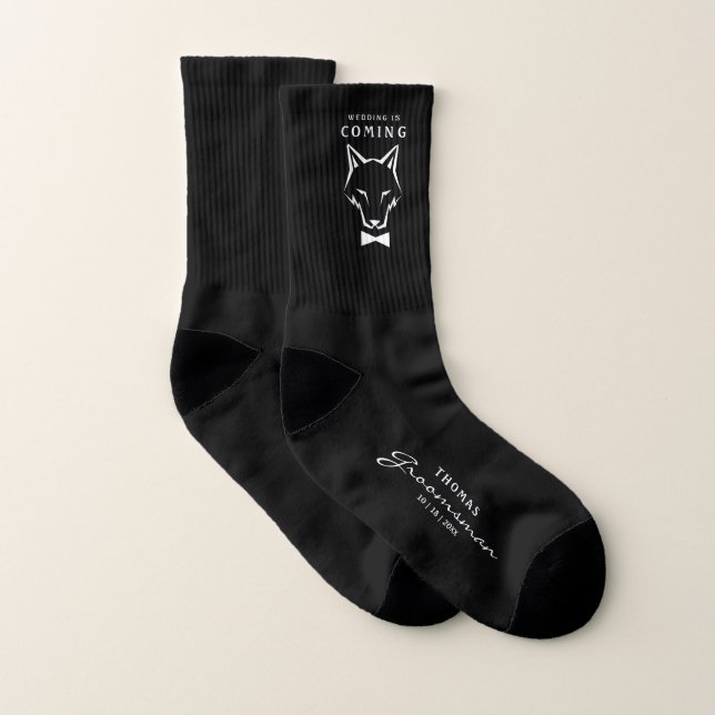 Groomsman Best Man Groom Wolf Black Ring Bearer Strumpor (Par)