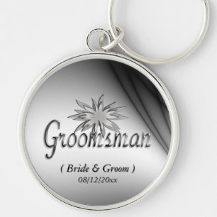 Groomsman Black and White Anpassningsbar Keychains Rund Silverfärgad Nyckelring