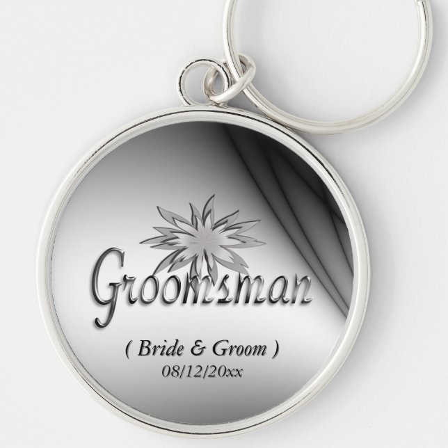 Groomsman Black and White Anpassningsbar Keychains Rund Silverfärgad Nyckelring (Framsidan)