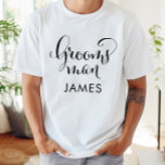 Groomsman Black Script Personlig Bröllop Tröja<br><div class="desc">Bröllop Groomsman-skjortan har ett modernt kalligrafiskript för svartsnurrning som skrivs med elegant anpassningsbar första namn-text som du kan anpassa. Se vår samordnande utformning i brudens sida!</div>