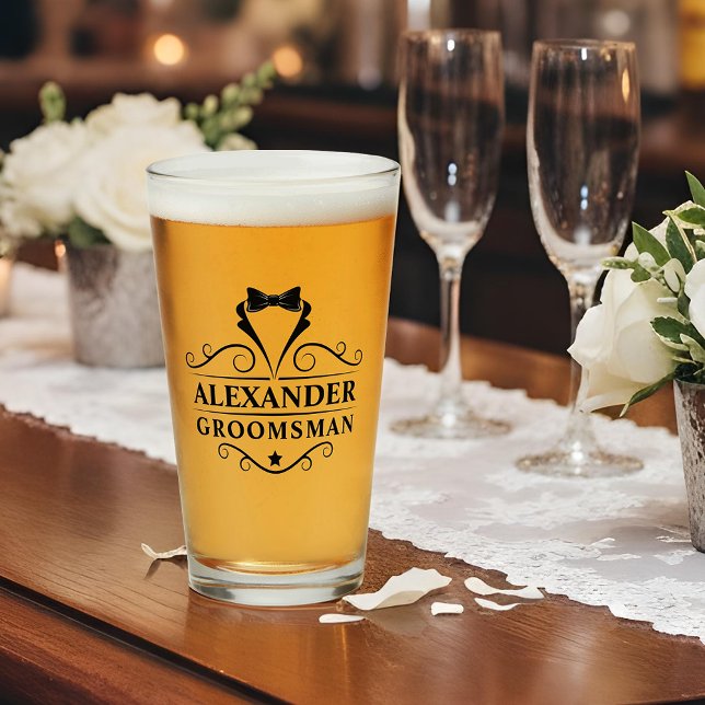 Groomsman Black Tie Glaskopp (Customize to change text size.)