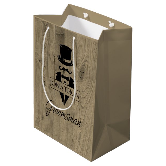 Groomsman Black Tie Mustache Medium Gift Bag (Baksidan Vinklad)
