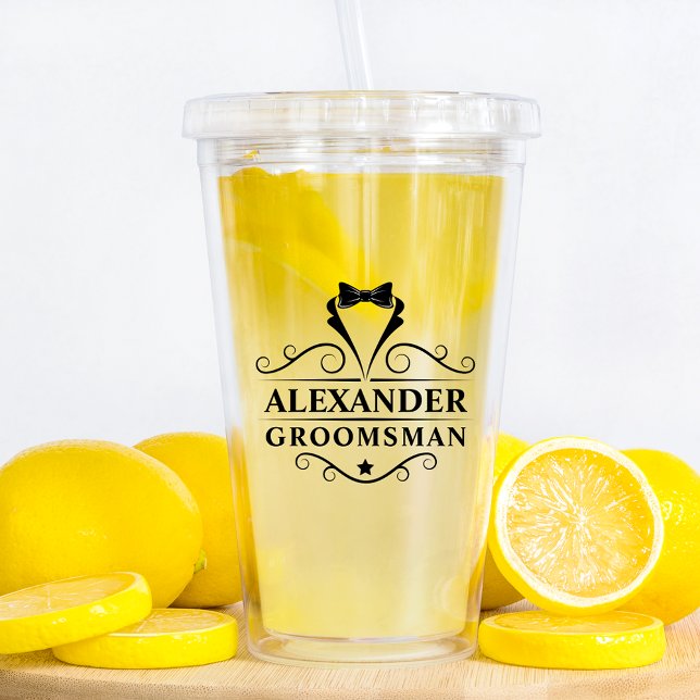 Groomsman Black Tie Take Away Mugg (Customize to change text color or text size.)