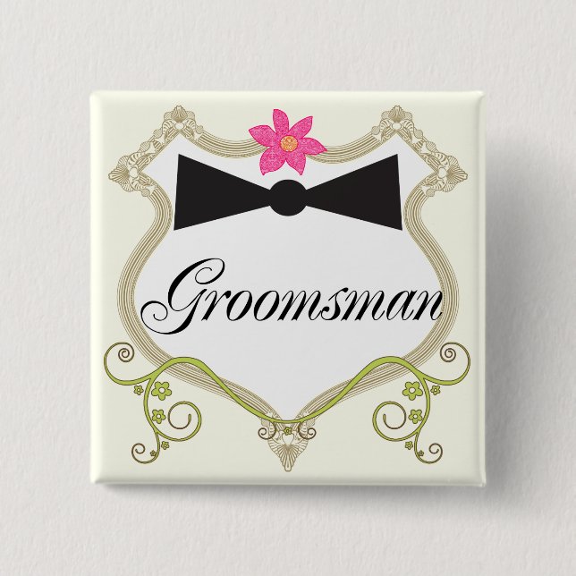 Groomsman Bow Tie Bröllop Badges Knapp (Framsida)