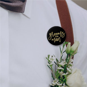 Groomsman Bow Tie Guld skript Brudens sida Bröllop Knapp