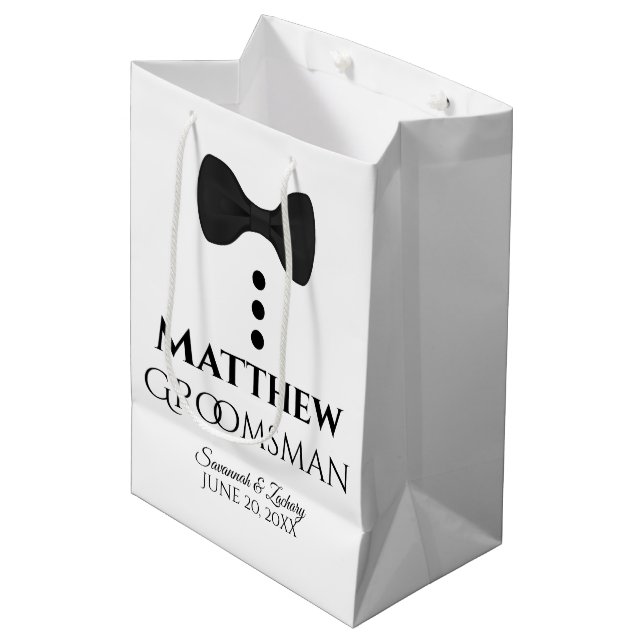 Groomsman Bröllop Gift Bag med Black Tie (Framsidan Vinklad)