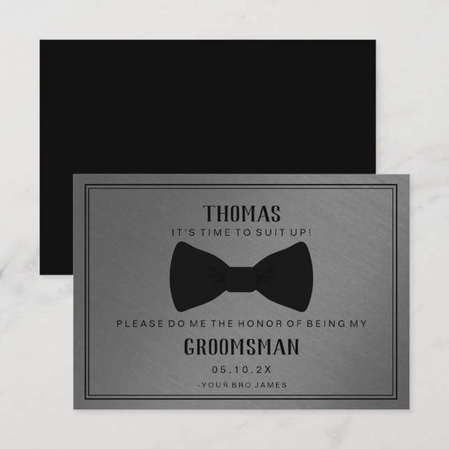 Groomsman Card - Black Tied III Mörk Grått Inbjudningar (Fram/baksida)