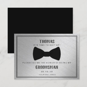 Groomsman Card - Black Tied III Silver Inbjudningar
