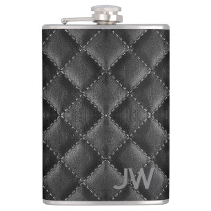 Groomsman Embossed Monogram Black Leather Fickplunta
