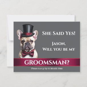 Groomsman fransk bulldog grots frieri bröllop vykort