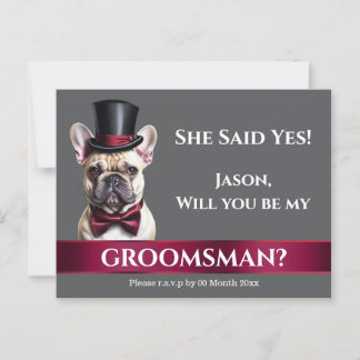 Groomsman fransk bulldog grots frieri bröllop vykort
