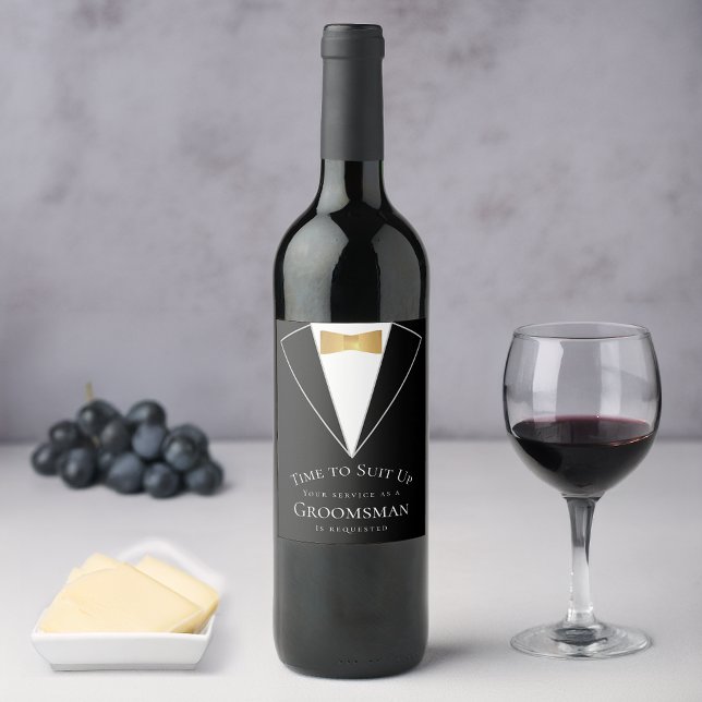 Groomsman Frieri Black Faux Guld Time till Kostym  Vinflaska Etikett (Skapare uppladdad)