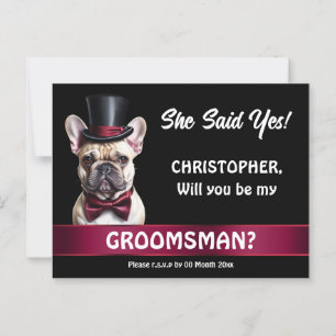 Groomsman frieri fransk bulldog pet tuxedo vykort