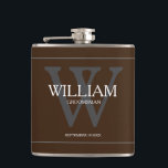 Groomsman Gift Bröllop Gift Rustic Chic Brown Fickplunta<br><div class="desc">Groomsman Gift, Bröllopsfest Gift, modernt skript med Monogram rustik Chic brun kolv. Klicka på Anpassa mallen om du vill anpassa den med det första monogrammet, det första namn och giftermål-datumet snabbt och enkelt. Fraktaser över hela världen snabbt. Groomsman Gift Bröllop Gift Rustic Chic Brown Flask.Skapat av artist RjFxx *Alla höger...</div>