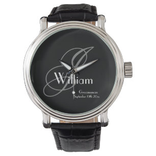 Groomsman Gift Elegant Monogram och Namn Classic Armbandsur