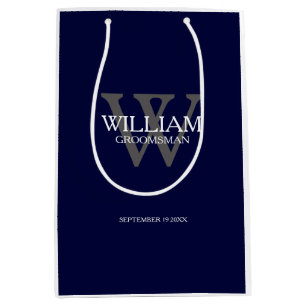 Groomsman Gift Elegant Monogram och Namn marinblåt