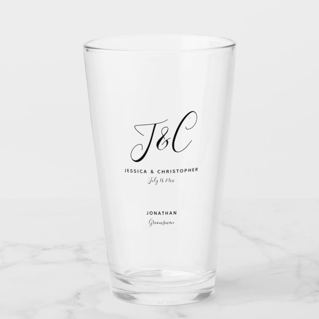 Groomsman Gift Monogram Initials Wedding Minimal Glaskopp (Framsida)