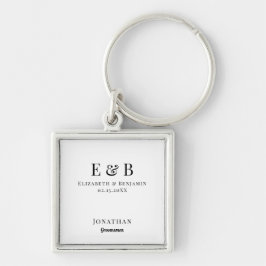 Groomsman Gift Personlig Black Monogram Bröllop Fyrkantig Silverfärgad Nyckelring