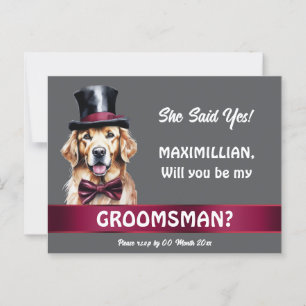 Groomsman gyllene kopieringsrum frieri bröllop vykort