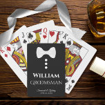 Groomsman-kort för Bröllop-gift Casinokort<br><div class="desc">Denna roligt av kort är designad som gåva till marskalkar i bröllop. Baksidorna är svarta med vit bukslips och knappar. Texten är vit och lyder "Groomsman" med en ställe för namn,  namn och bröllop. Underbar gåva för att tacka honom för att han är en del av din bröllopsfest.</div>
